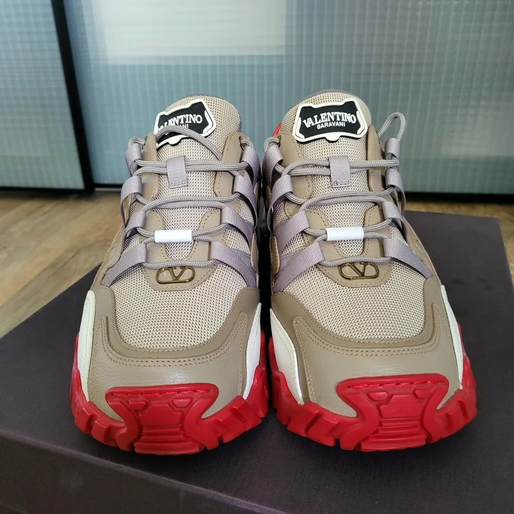 Valentino Garavani Beige and Red Sneakers